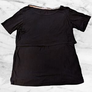 Small Show Pullover Shirt Womens Black Maternity Top Large SS Rayon Blend